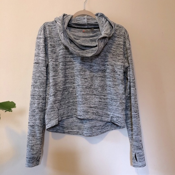 Zella Tops - Zella Funnel Neck Pullover Hoodie Heathered Grey